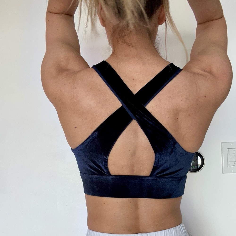 Fabletics Black Velvet Cutout Halter Sports Bra - Picture 2 of 2